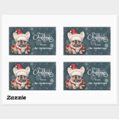 Schattigee Franse Bulldog Santa Hat Vrolijk Kerstf Rechthoekige Sticker (Vel)