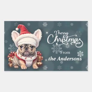 Schattigee Franse Bulldog Santa Hat Vrolijk Kerstf Rechthoekige Sticker