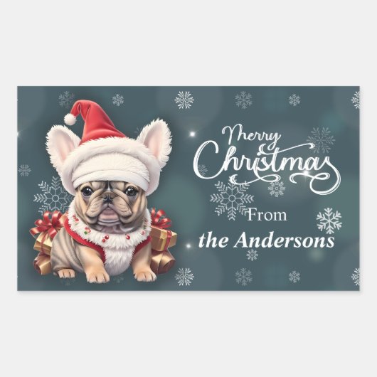 Schattigee Franse Bulldog Santa Hat Vrolijk Kerstf Rechthoekige Sticker (Voorkant)