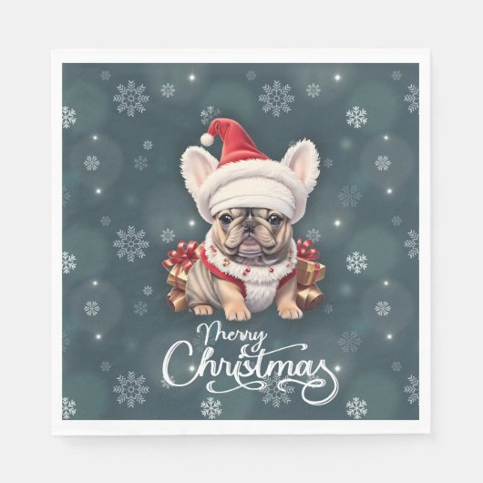 Schattigee Franse Bulldog Santa Hat Vrolijk Kerstf Servet (Voorkant)