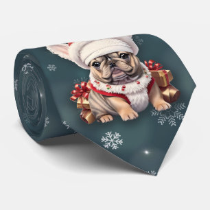 Schattigee Franse Bulldog Santa Hat Vrolijk Kerstf Stropdas