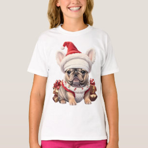 Schattigee Franse Bulldog Santa Hat Vrolijk Kerstf T-shirt
