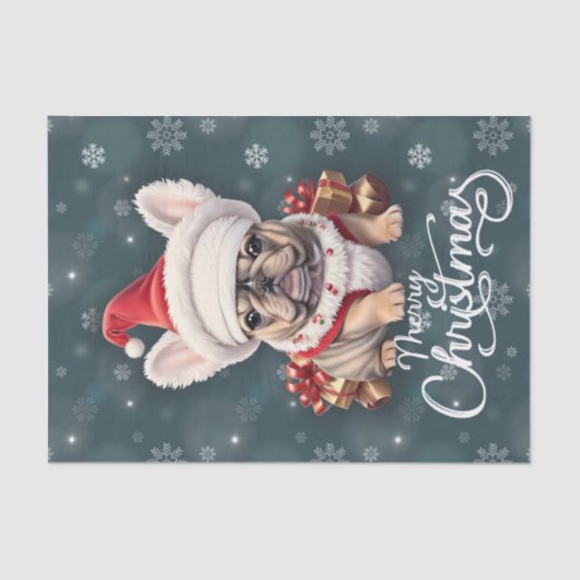 Schattigee Franse Bulldog Santa Hat Vrolijk Kerstf Tissuepapier (Voorkant)