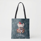 Schattigee Franse Bulldog Santa Hat Vrolijk Kerstf Tote Bag (Voorkant)