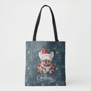 Schattigee Franse Bulldog Santa Hat Vrolijk Kerstf Tote Bag