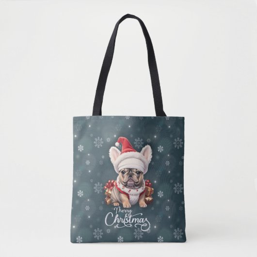 Schattigee Franse Bulldog Santa Hat Vrolijk Kerstf Tote Bag (Voorkant)