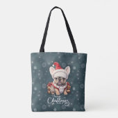 Schattigee Franse Bulldog Santa Hat Vrolijk Kerstf Tote Bag (Achterkant)