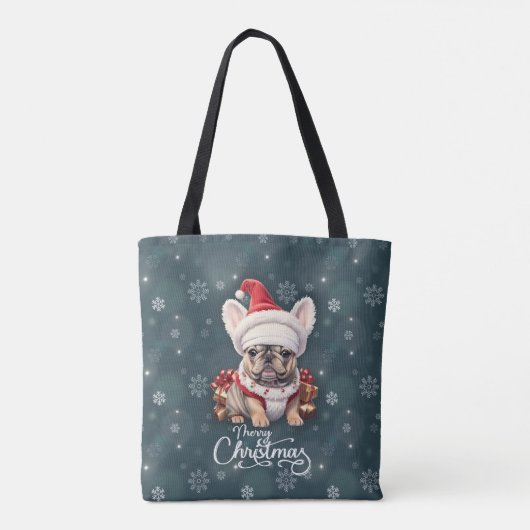 Schattigee Franse Bulldog Santa Hat Vrolijk Kerstf Tote Bag (Achterkant)