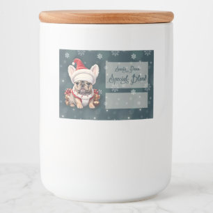 Schattigee Franse Bulldog Santa Hat Vrolijk Kerstf Voedselcontainer Etiket