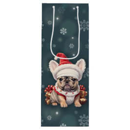 Schattigee Franse Bulldog Santa Hat Vrolijk Kerstf Wijn Cadeautas