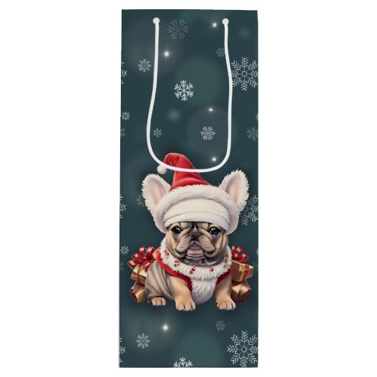 Schattigee Franse Bulldog Santa Hat Vrolijk Kerstf Wijn Cadeautas (Voorkant)