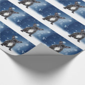 Schattigee Franse Bulldog Snow Stars Blue Christma Cadeaupapier (Hoek)