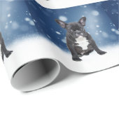 Schattigee Franse Bulldog Snow Stars Blue Christma Cadeaupapier (Rol Hoek)
