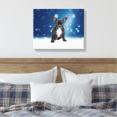 Schattigee Franse Bulldog Snow Stars Blue Christma Canvas Afdruk (Insitu (Slaapkamer))