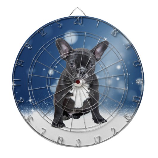 Schattigee Franse Bulldog Snow Stars Blue Christma Dartbord (Voorkant)
