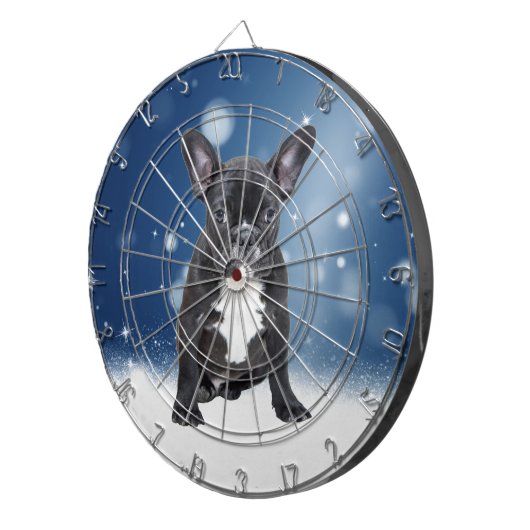 Schattigee Franse Bulldog Snow Stars Blue Christma Dartbord (Voorkant Rechts)