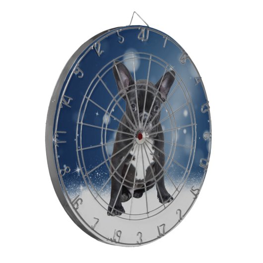 Schattigee Franse Bulldog Snow Stars Blue Christma Dartbord (Voorkant Links)