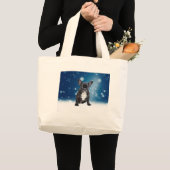 Schattigee Franse Bulldog Snow Stars Blue Christma Grote Tote Bag (Voorkant (product))