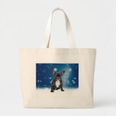 Schattigee Franse Bulldog Snow Stars Blue Christma Grote Tote Bag (Voorkant)