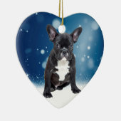 Schattigee Franse Bulldog Snow Stars Blue Christma Keramisch Ornament (Rechts)