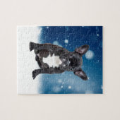 Schattigee Franse Bulldog Snow Stars Blue Christma Legpuzzel (Horizontaal)