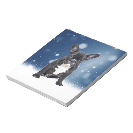 Schattigee Franse Bulldog Snow Stars Blue Christma Notitieblok (Linkerzijde)