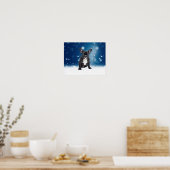 Schattigee Franse Bulldog Snow Stars Blue Christma Poster (Keuken)
