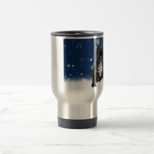 Schattigee Franse Bulldog Snow Stars Blue Christma Reisbeker (Center)