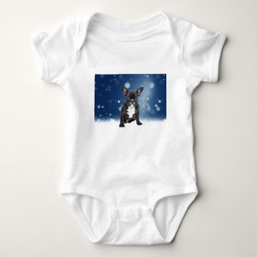 Schattigee Franse Bulldog Snow Stars Blue Christma Romper (Voorkant)