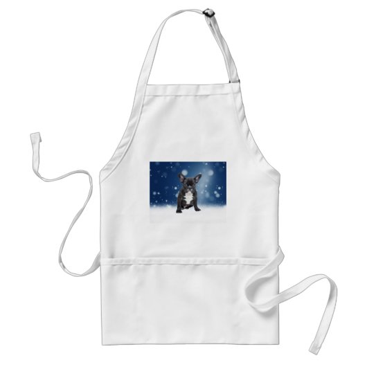 Schattigee Franse Bulldog Snow Stars Blue Christma Standaard Schort (Voorkant)