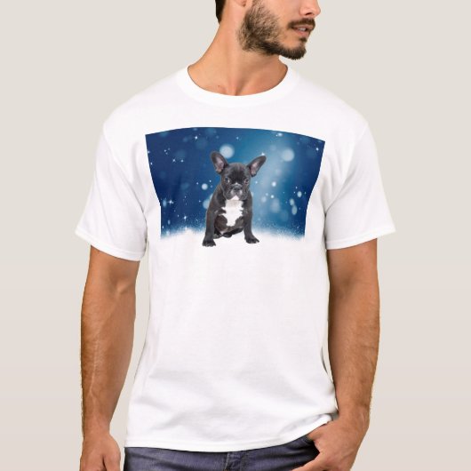 Schattigee Franse Bulldog Snow Stars Blue Christma T-shirt (Voorkant)