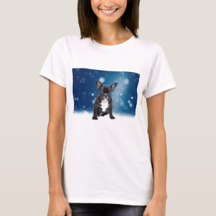 Schattigee Franse Bulldog Snow Stars Blue Christma T-shirt
