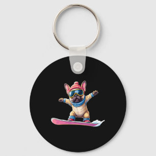 Schattigee Franse Bulldog Snowboarden Wintersport Sleutelhanger