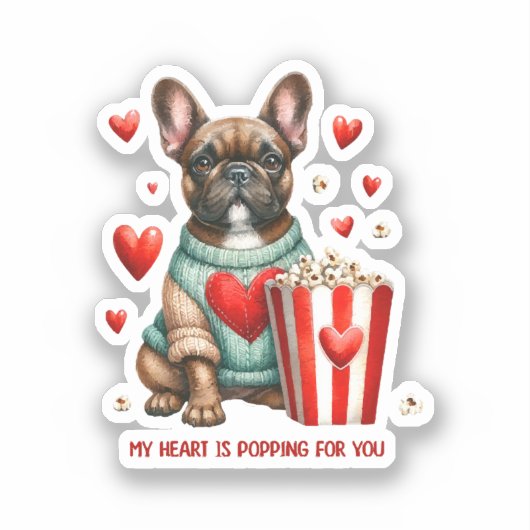 Schattigee Franse Bulldog Valentijnsdag hart Sticker (Voorkant)