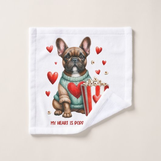 Schattigee Franse Bulldog Valentijnsdag hart Washandje (Wasdoekje)