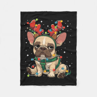 Schattigee Franse Bulldog verstrikt in kerstverlic Fleece Deken