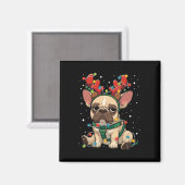 Schattigee Franse Bulldog verstrikt in kerstverlic Magneet (Voorkant / Achterkant)