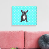 Schattigee Franse Bulldog w Blue Polka Dots Canvas Afdruk (Insitu (Woonkamer))