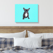 Schattigee Franse Bulldog w Blue Polka Dots Canvas Afdruk (Insitu (Slaapkamer))