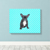 Schattigee Franse Bulldog w Blue Polka Dots Canvas Afdruk (Insitu (Houten vloer))