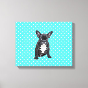 Schattigee Franse Bulldog w Blue Polka Dots Canvas Afdruk