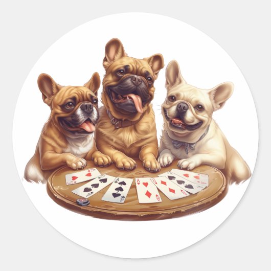 Schattigee Franse Bulldogs Speelkaarten Ronde Sticker (Voorkant)