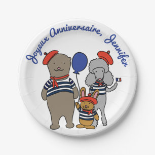 Schattigee Franse Cartoon Dieren Gepersonaliseerde Papieren Bordje