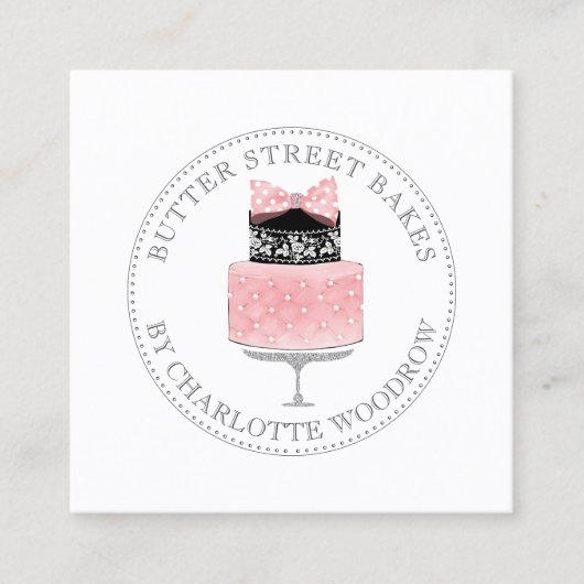 Schattigee Franse Chocolade Roze Cake Baker Pastry Vierkante Visitekaartje (Voorkant)