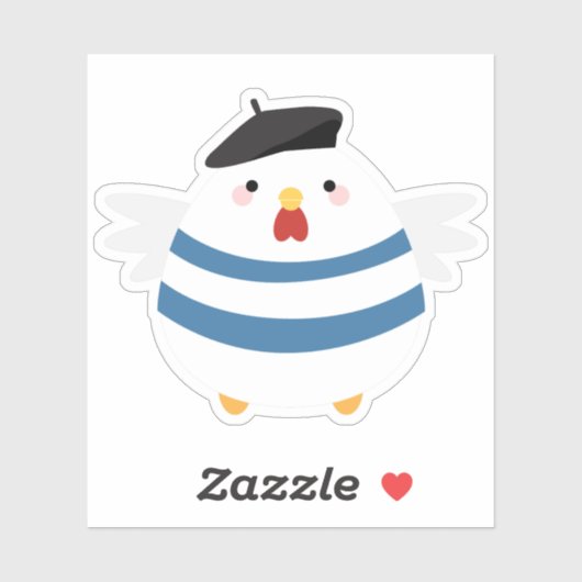 Schattigee Franse Hen met Beret Sticker (Vel)