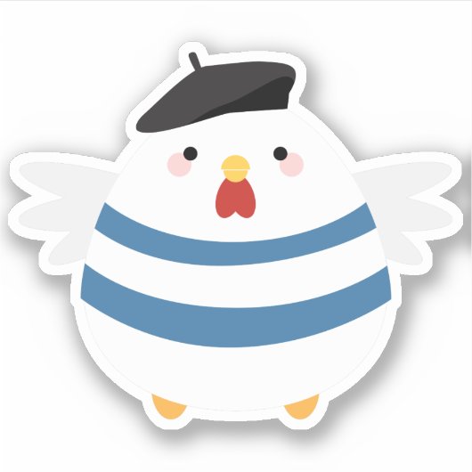 Schattigee Franse Hen met Beret Sticker (Voorkant)