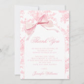 Schattigee Franse Roze Bow Bloemen Baby Meisje Dou Bedankkaart (Voorkant)