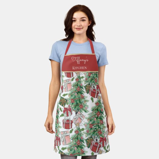 Schattigee, Franse roze, rode en zachte groene bom Schort (Gedragen)