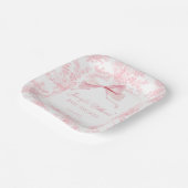 Schattigee Franse Roze Toile Bloemen Bow Baby Meis Papieren Bordje (Gebogen)