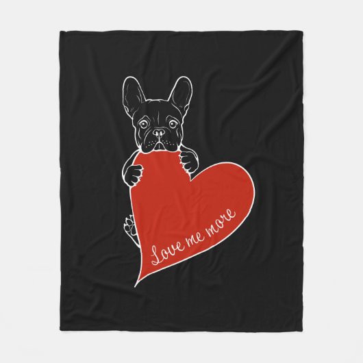 Schattigee Frenchie Dog met een rood hart Fleece Deken (Voorkant)
